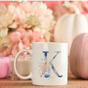 K FLORAL MONOGRAM INITIAL 12 OZ MUG